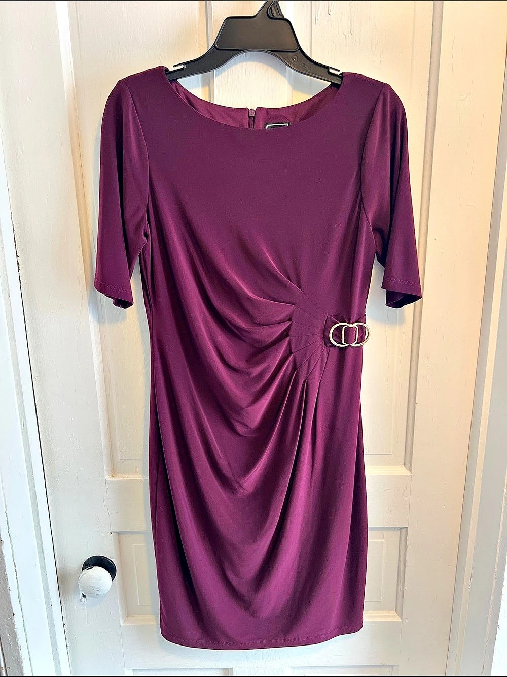Jessica Howard Plum Draped Midi Dress With Double-Ring Buckle Purple 10P Like